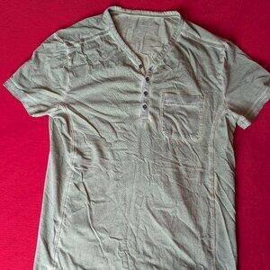 Faded Olive Burnout Henley Tee – Soft Lightweight (Size S)